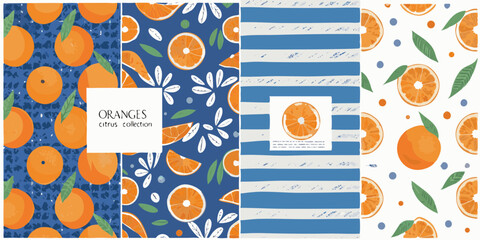 Orange Citrus Collection with Seamless Patterns and Fresh Fruit Designs