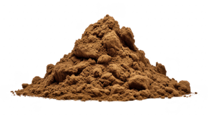 Mound of brown soil is piled up, showcasing its texture and earthy appearance. soil appears loose and granular, suitable for gardening or construction purposes