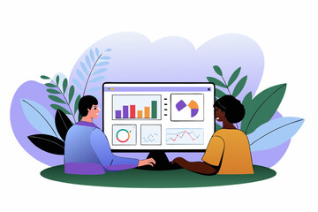 Two Colleagues Analyzing Data on a Computer Screen