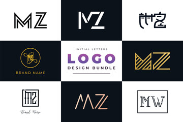 Initial letters MZ Logo Design Bundle