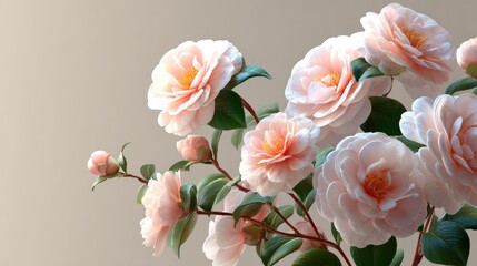Fototapeta premium Beautiful Peach-Colored Camellias in Bloom