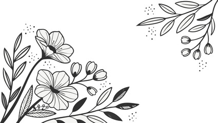 Luxury botanical background with trendy wildflowers and minimalist flowers for wall decoration or wedding. a minimalistic and elegant black and white vector illustration of hand-drawn floral elements 