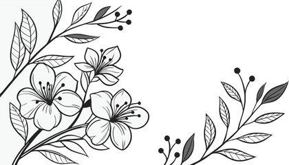 Luxury botanical background with trendy wildflowers and minimalist flowers for wall decoration or wedding. a minimalistic and elegant black and white vector illustration of hand-drawn floral elements 