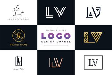Initial letters LV Logo Design Bundle