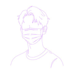 Man wearing a face mask line art outline illustration