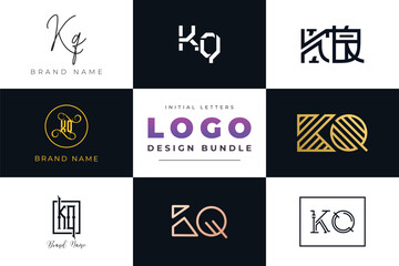 Initial letters KQ Logo Design Bundle
