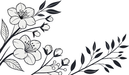 Luxury botanical background with trendy wildflowers and minimalist flowers for wall decoration or wedding. a minimalistic and elegant black and white vector illustration of hand-drawn floral elements 