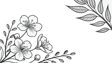 Fototapeta premium Luxury botanical background with trendy wildflowers and minimalist flowers for wall decoration or wedding. a minimalistic and elegant black and white vector illustration of hand-drawn floral elements 