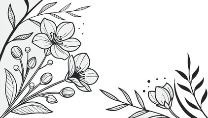 Luxury botanical background with trendy wildflowers and minimalist flowers for wall decoration or wedding. a minimalistic and elegant black and white vector illustration of hand-drawn floral elements 