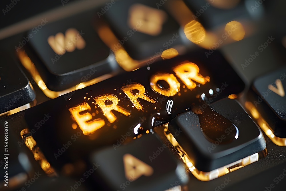 Poster Close-up View of a Keyboard Key with Error Text Illuminated