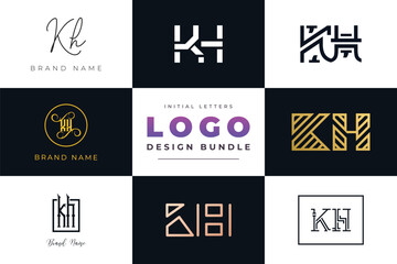 Initial letters KH Logo Design Bundle