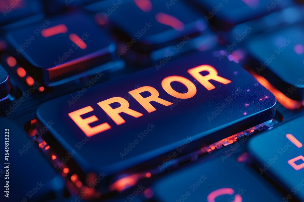 Poster Close-Up View of Illuminated Keyboard Key Displaying the Word ERROR