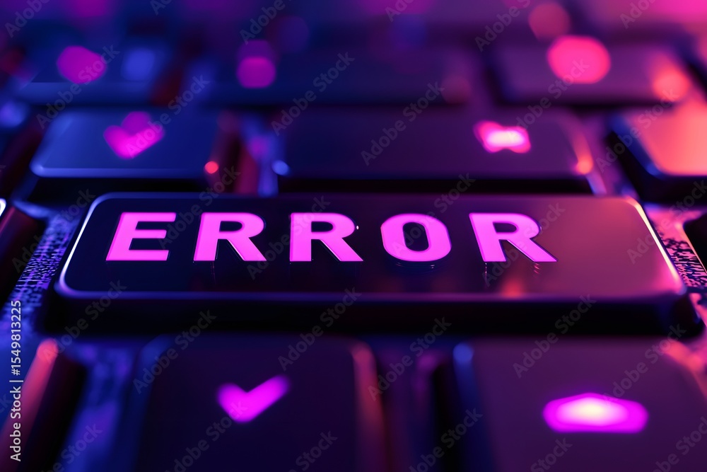Fototapete glowing keyboard with error key in colorful neon light effects