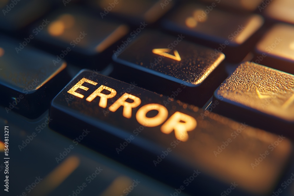 Poster Close-Up of Computer Keyboard Key Showing Error Message in Focus