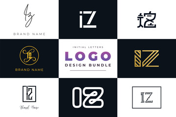 Initial letters IZ Logo Design Bundle