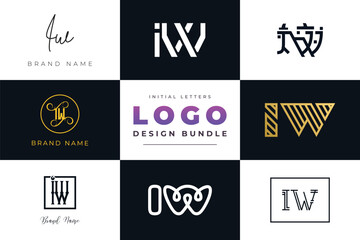 Initial letters IW Logo Design Bundle
