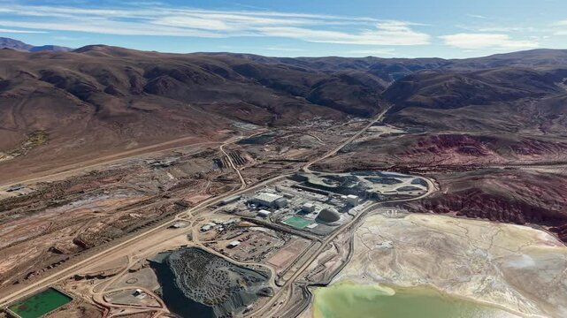Aerial view of open-pit silver mining in Jujuy, Argentina.