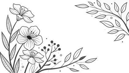 Luxury botanical background with trendy wildflowers and minimalist flowers for wall decoration or wedding. a minimalistic and elegant black and white vector illustration of hand-drawn floral elements 