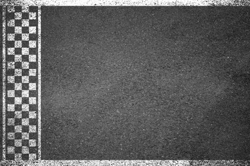 Finish line. Asphalt road racing texture background. Top view. Formula one finishing concept. First...