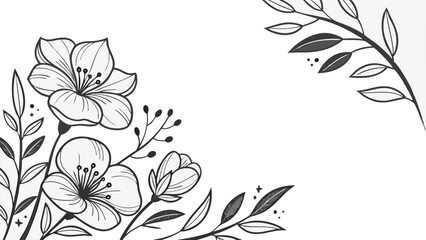 Luxury botanical background with trendy wildflowers and minimalist flowers for wall decoration or wedding. a minimalistic and elegant black and white vector illustration of hand-drawn floral elements 