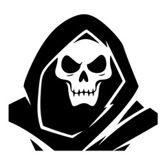 Grim Reaper Skull in Black Hood, Vector Illustration