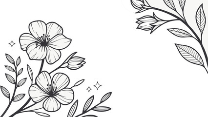 Luxury botanical background with trendy wildflowers and minimalist flowers for wall decoration or wedding. a minimalistic and elegant black and white vector illustration of hand-drawn floral elements 