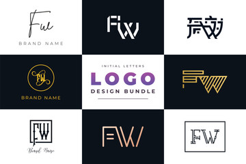 Initial letters FW Logo Design Bundle
