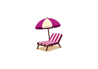 Vector illustration of a cartoon sun lounger with an umbrella	