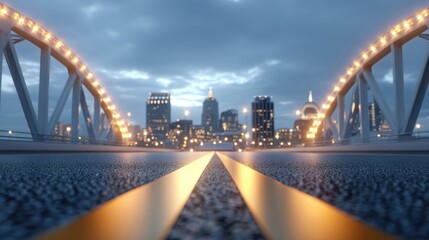 Fototapeta premium Cityscape Bridge at Dusk with City Lights