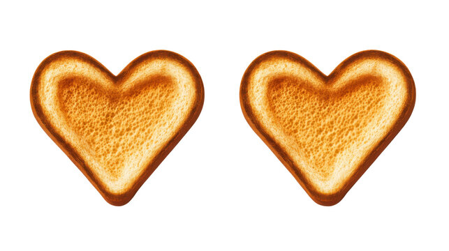 Toasted bread with heart-shaped cutout for breakfast, love, and romantic food presentation isolated on white background