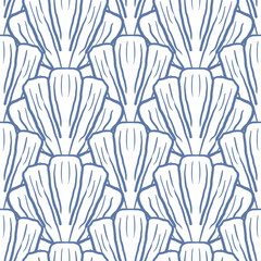 Scallop repeat pattern vector blue and white shells beach pattern coastal background