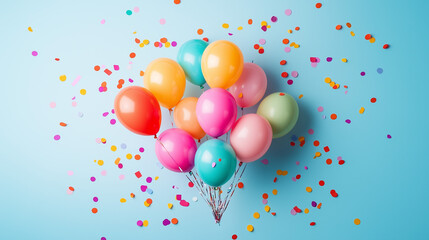 Colorful balloons on blue background, Birthday Card, Party Invitation Card