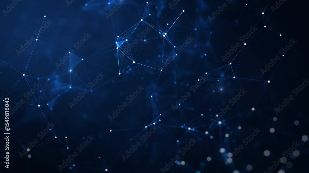 Poster abstract blue digital network with glowing connection points, representing data flow, global communi