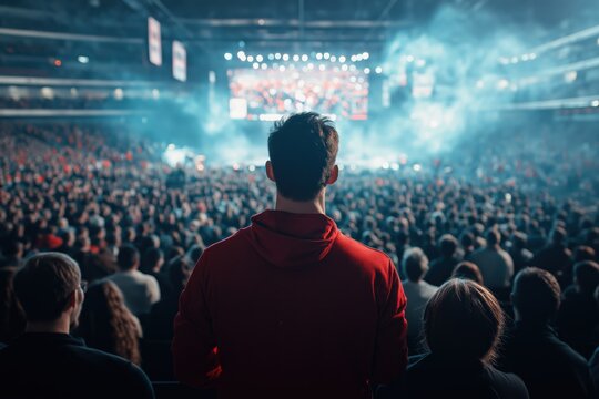 Crowd gathers at a music concert with a vibrant and lively atmosphere