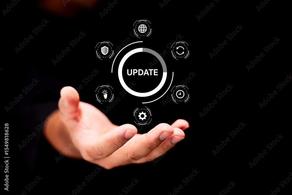 Aufkleber a hand is open beneath a futuristic digital interface displaying the word 