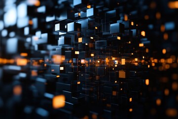 Obraz premium Abstract digital blocks illuminated with orange and blue light emitting patterns