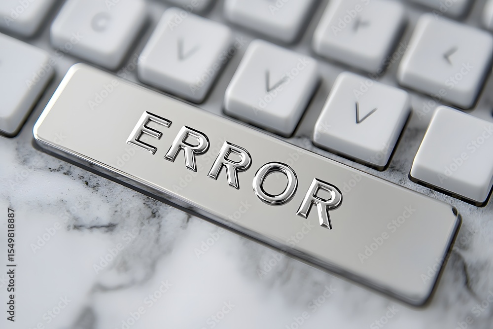 Fototapete close-up of keyboard key with the word error on marble background