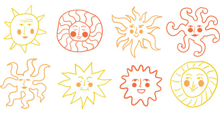 pagan solar set in linear hand drawn style in vector. elements for decor postcard design print sticker poster background