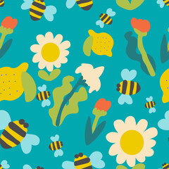 seamless pattern with flowers in hand drawn style. Ornament for background, wallpaper, banner, backdrop, decoration, wrapping, packaging, prints, textile