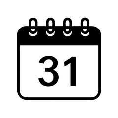 Calendar Date Icon with 31 Silhouette | Monthly Planner Vector PNG | Schedule Reminder Graphic for Events, Deadlines, Apps & Time Management UI