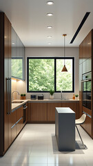 Modern kitchen interior design 3D Rendering vertical