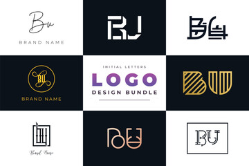 Initial letters BU Logo Design Bundle