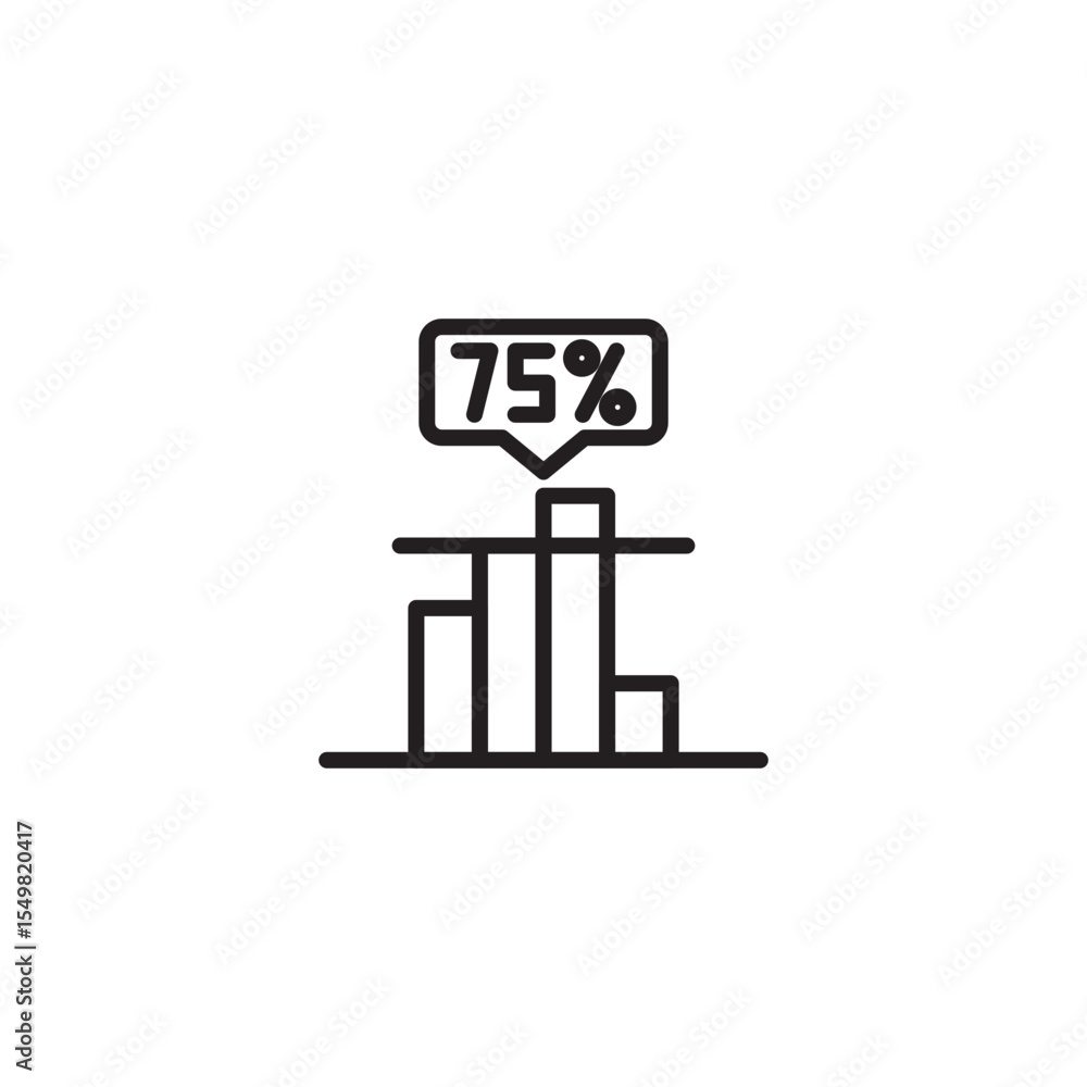 Poster a line art icon shows a bar chart with four bars. the tallest bar, positioned centrally, has a speec