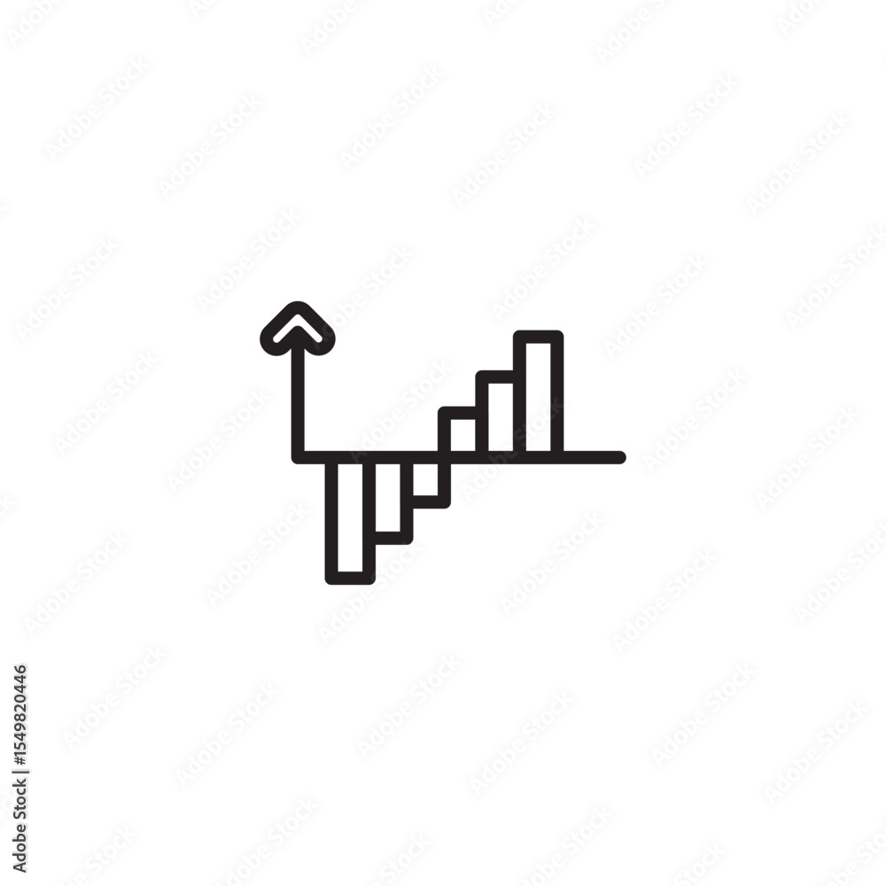 Poster a minimalist line art icon illustrates a bar chart showing an upward trend. four bars gradually incr