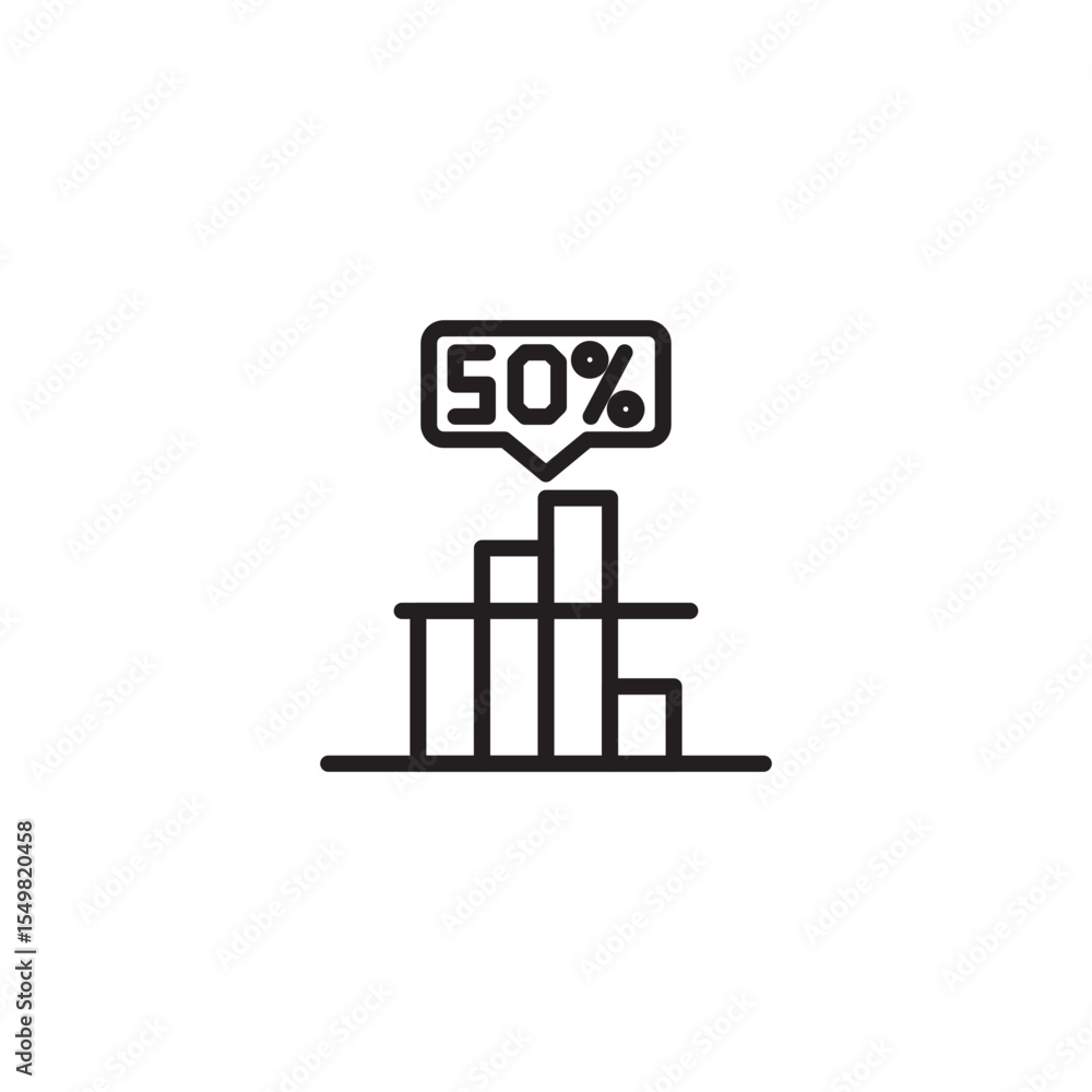 Aufkleber a simple line art icon displays a bar chart with four bars of varying heights. a speech bubble above
