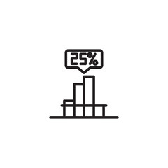 A line art icon depicts a bar chart with four bars of varying heights. A speech bubble above the tallest bar displays "25%," indicating a percentage or data point associated with that bar. 