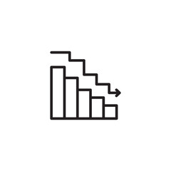 A line art icon illustrating a downward trend with a bar chart. Five bars progressively decrease in height from left to right, accompanied by a descending staircase.