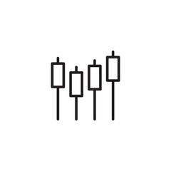 A clean line art icon depicts four financial candlestick charts, varying slightly in height and position. Each candlestick features a rectangular body and upper and lower wicks.