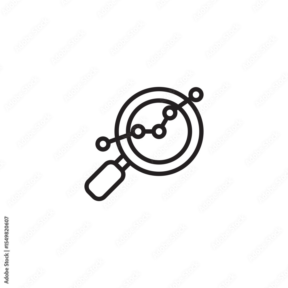 Poster a minimalist line art icon features a magnifying glass examining a connected network of dots, resemb