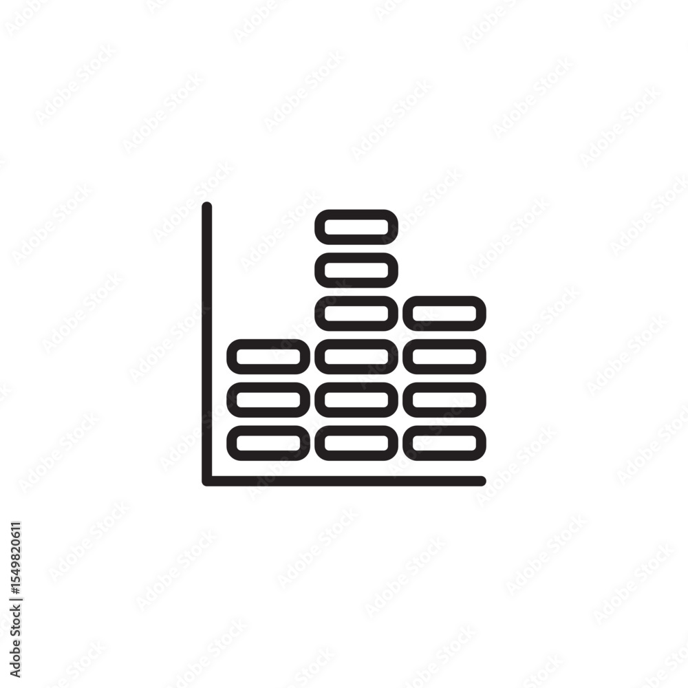 Fototapete a simple line art icon depicts a bar chart where each bar is composed of stacked, rounded rectangula